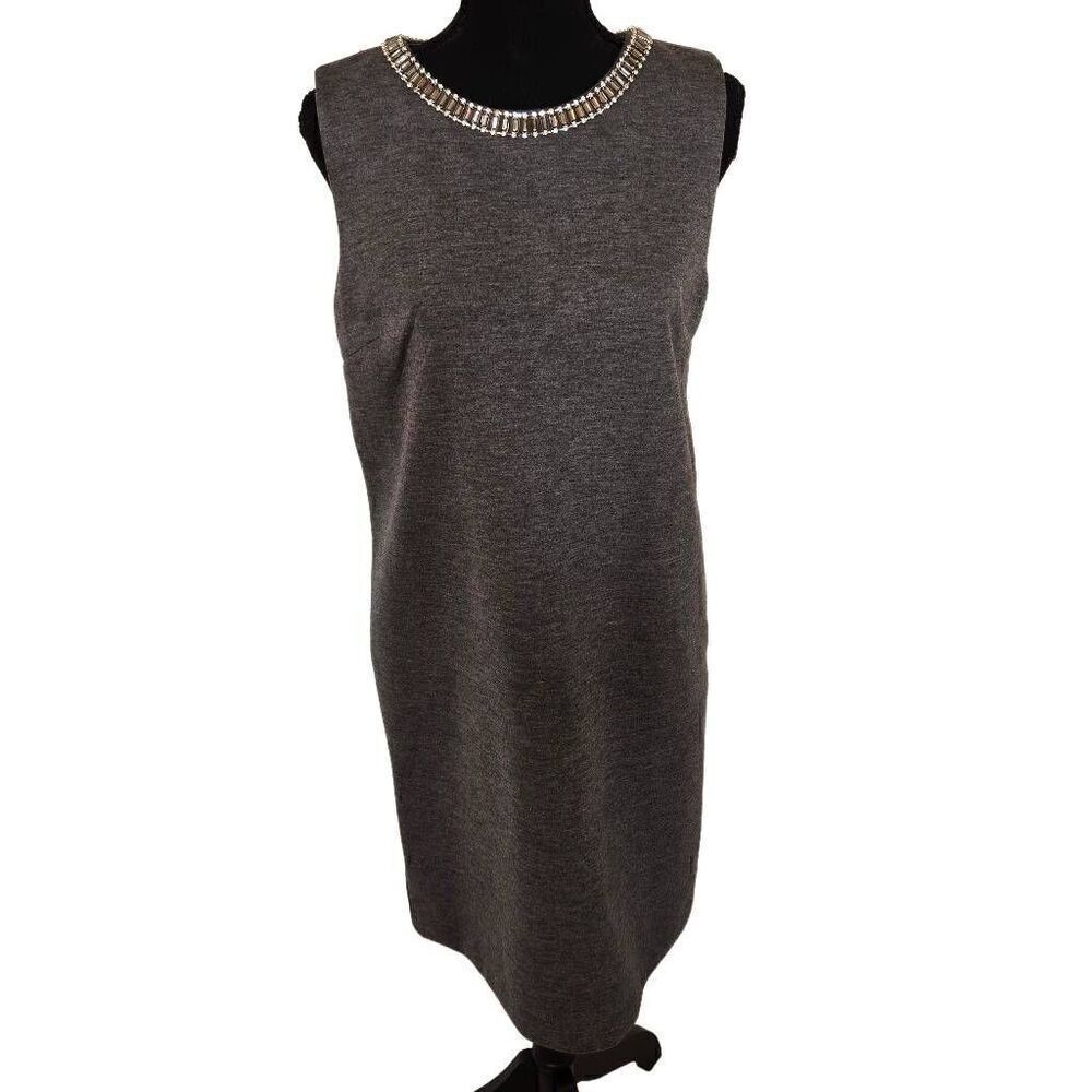 Cynthia Rowley Womens Heather Beaded Neckline Sleeveless Shift Dress Gray Size 8